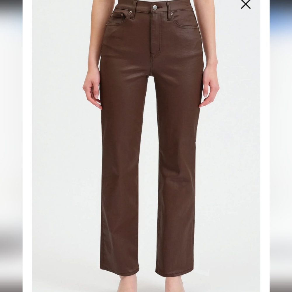 Daze Chocolate Brown Leather Pants Sundaze High Waist Coated Straight Leg Jeans
